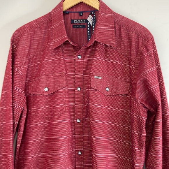 Point Zero Mens NWT Black Label Semi Fit Burgundy Button-Up Shirt Western Vibe L - Picture 3 of 14